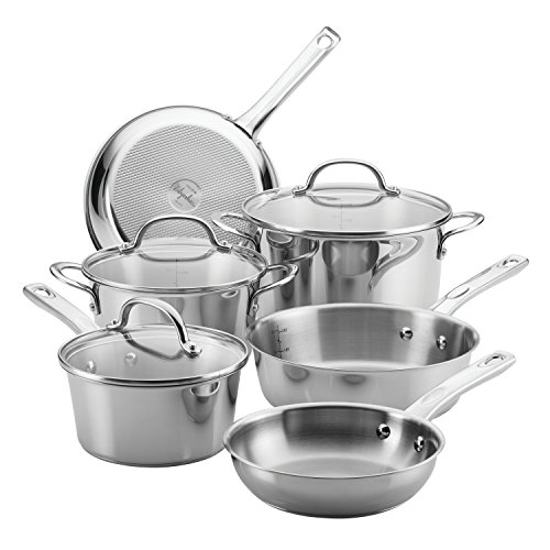 Book Cover Ayesha Curry Home Collection Stainless Steel Cookware Pots and Pans Set, 9 Piece