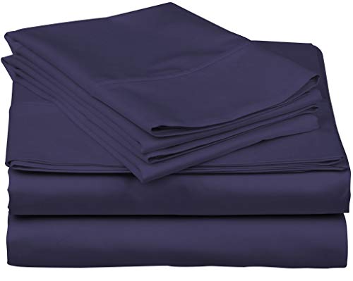 Book Cover True Luxury 1000-Thread-Count 100% Egyptian Cotton Bed Sheets, 4-Pc Queen Plum Sheet Set, Single Ply Long-Staple Yarns, Sateen Weave, Fits Mattress Upto 18'' Deep Pocket