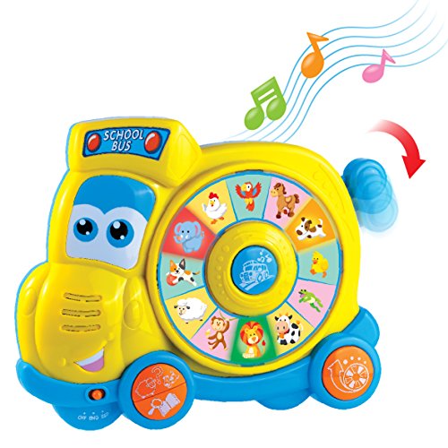 Book Cover Happkid Preschool Spinning Learning School Bus, Animal Learning Toys with Realistic Sounds and Quiz Mode