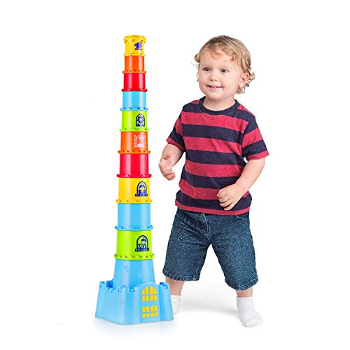 Book Cover Happkid Stacking Cups with Castle Stacker for Toddler, Stacking and Sorting Nesting Toys Game for Kids from 12 Months (18 PCS)