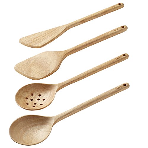 Ayesha Curry Kitchen Gadgets Parawood Cooking Set with Pan Paddle, Multipurpose Tool, Solid and Slotted Spoon, 4 Piece, Brown