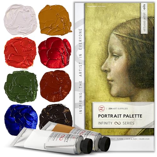 ZenART Non-Toxic Oil Paints for Professional Artists - 8 x Large 50ml Tubes - Portrait Palette of Eco-Friendly Paint with Exceptional Pigment and Lustrous Sheen - the Infinity Series
