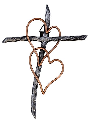 Entwined Hearts Decorative Welded Metal Wall Cross - Two Hearts Joined - Small Version