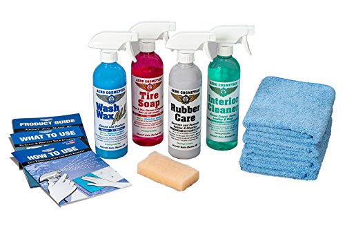 Aero Cosmetics Complete Car Care Kit - Wash Wax All, Interior Cleaner, Tire Soap, Rubber Conditioner, Aircraft Grade & Quality for Your Car, Boat & RV