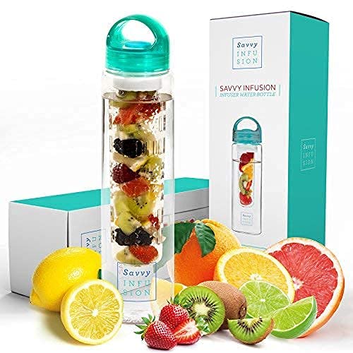 Infusion Fruit Infuser Water Bottle - BPA Free Insulated Water Bottle, Reusable Water Bottle with Fruit Infuser, Easy-to-Clean Gym Accessories for Women, Sports Water Bottle, Savvy Outdoors, 32oz Teal