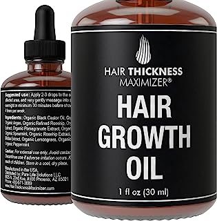 Book Cover Best Organic Hair Growth Oils Guaranteed. Stop Hair Loss Now by Hair Thickness Maximizer. Best Treatment for Hair Thinning. Hair Thickening Serum with Organic Wild Black Castor Oil, Jojoba, Argan Oil