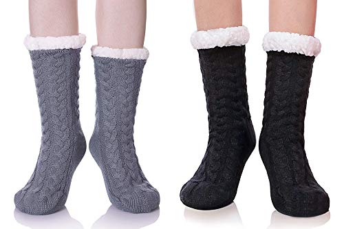 Winter Fuzzy Socks for Women Warm Soft Cozy Fleece-lined Slippers Socks With Grippers
