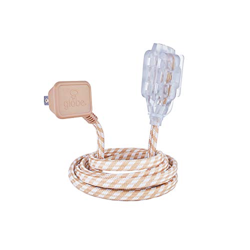 Designer Series 9-ft Fabric Extension Cord, 3 Polarized Outlets, Right Angle Plug, 125 Volts, Gold and White,22836