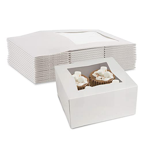 MT Products White Bakery Box - Treat Boxes Keep Donuts, Cookies, Muffins Safe Unique Auto Popup Feature And Clear Window For Size 6" Length X 6" Width X 3â€ Height (15 Pieces) Made in The USA