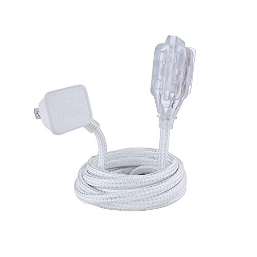 Designer Series 9-ft Fabric Extension Cord, 3 Polarized Outlets, Right Angle Plug, 125 Volts, White and Silver,22811