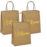 24 Welcome Kraft Paper Wedding Gift Bags for Hotel Guests Birthday Party Favors Baby Boy Girl Shower Favor Graduation Bridal Shower Bridesmaids Welcome printed in Gold Foil on Both Sides