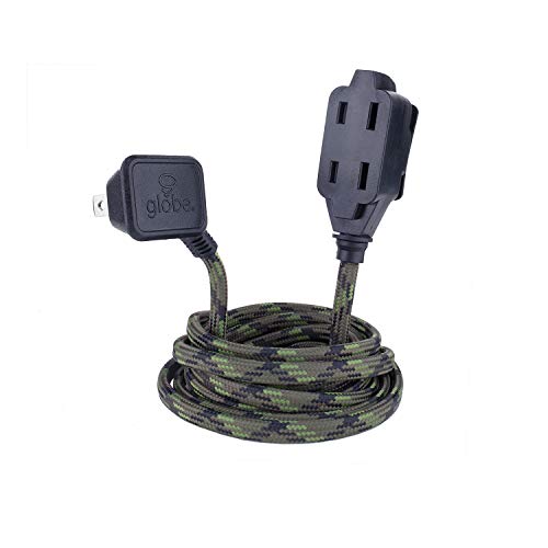Designer Series 9ft Fabric Extension Cord, 3 Polarized Outlets, Right Angle Plug, 125 Volts, Camouflage,22838