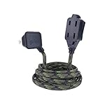 Designer Series 9ft Fabric Extension Cord, 3 Polarized Outlets, Right Angle Plug, 125 Volts, Camouflage,22838