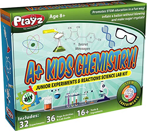 Book Cover Playz STEM A+ Kids Chemistry Junior Experiments & Reactions Science Lab Kit - 32+ Experiments, 36 Page Laboratory Guide, and 27+ Tools & Ingredients for Boys, Girls, Teenagers, & Kids