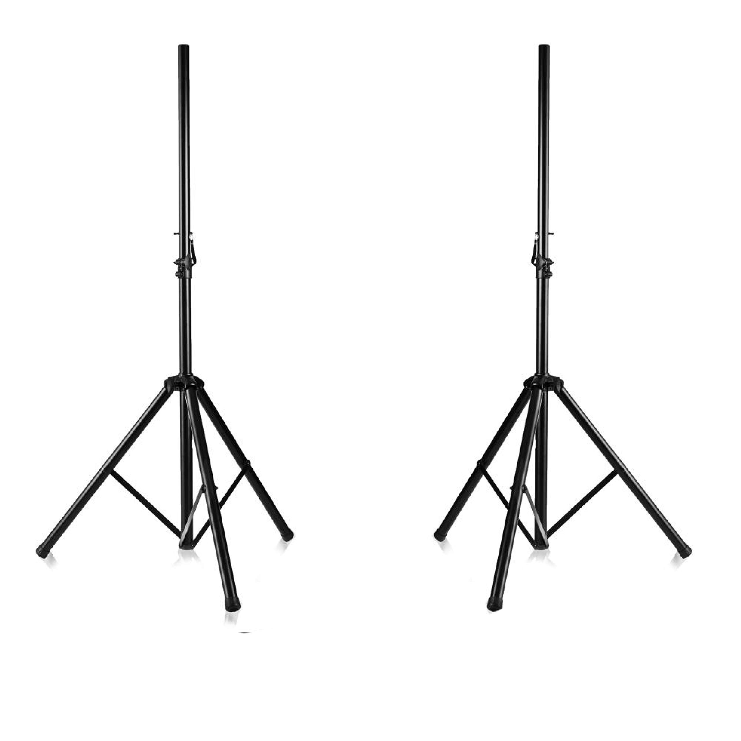 Pyle Universal Dual PA DJ Tripod 2 Speaker Stand Kit  with Adjustable Height  & Storage Bag  Constructed with Heavy Duty Durable Steel and Lightweight for Easy Mobility Safety PIN Screw Locks PSTK107