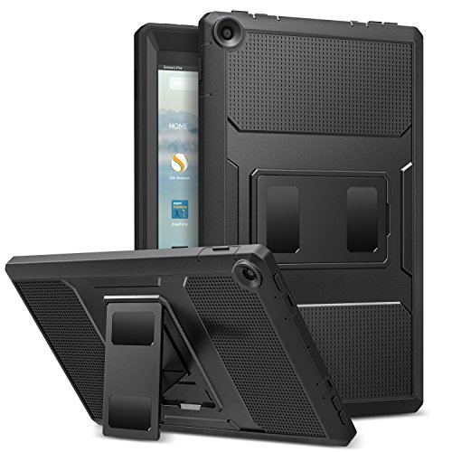 Book Cover MoKo Case for All-New Amazon Fire HD 10 Tablet (7th Generation, 2017 Release) - [Heavy Duty] Shockproof Full Body Rugged Cover with Built-in Screen Protector for Fire HD 10.1 Inch Tablet, Black