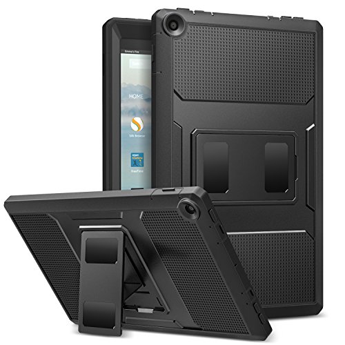 MoKo Case for All-New Amazon Fire HD 10 Tablet (7th Generation, 2017 Release) - [Heavy Duty] Shockproof Full Body Rugged Cover with Built-in Screen Protector for Fire HD 10.1 Inch Tablet, Black