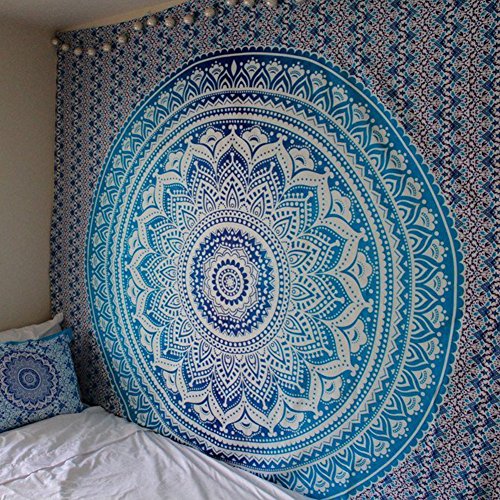 Book Cover Popular Indian hippie mandala blue tapestry multi-purpose decorative wall hanging,Wall Tapestry (82W×59L, Blue)