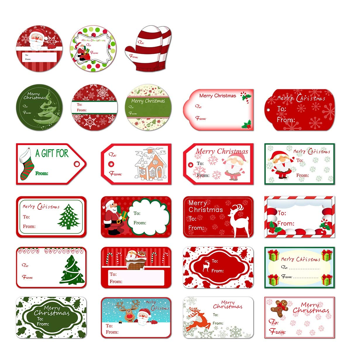 Amosfun Christmas Self Adhesive Gift Tag Stickers Santa Snowmen Xmas Tree Deer Christmas Festival Birthday Wedding Holiday Decorative Presents Labels Decals Christmas Gift for friends 144 pack