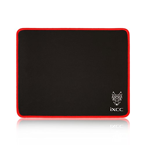 iXCC Gaming Mouse Pad/Mat with Smooth Silk Surface Stitched Edges, 13 Ã— 10.2 Ã— 0.2 Inches - Black with Red Edges