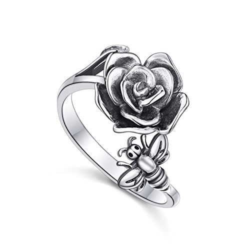 S925 Sterling Silver Adjustable Wrap Open Rings Rose Flower Ring for Women Teen