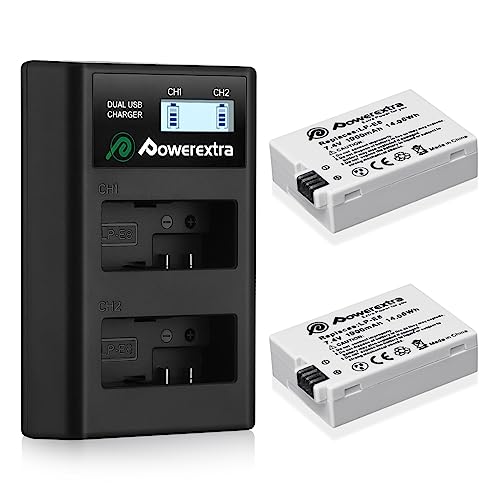 Powerextra LP-E8 2 Pack Compatible with Canon LP E8 Battery and Smart LCD Display Dual USB Charger for Rebel T3i T2i T4i T5i 600D 550D 650D 700D Kiss X5 X4 Kiss X6 Digital Camera
