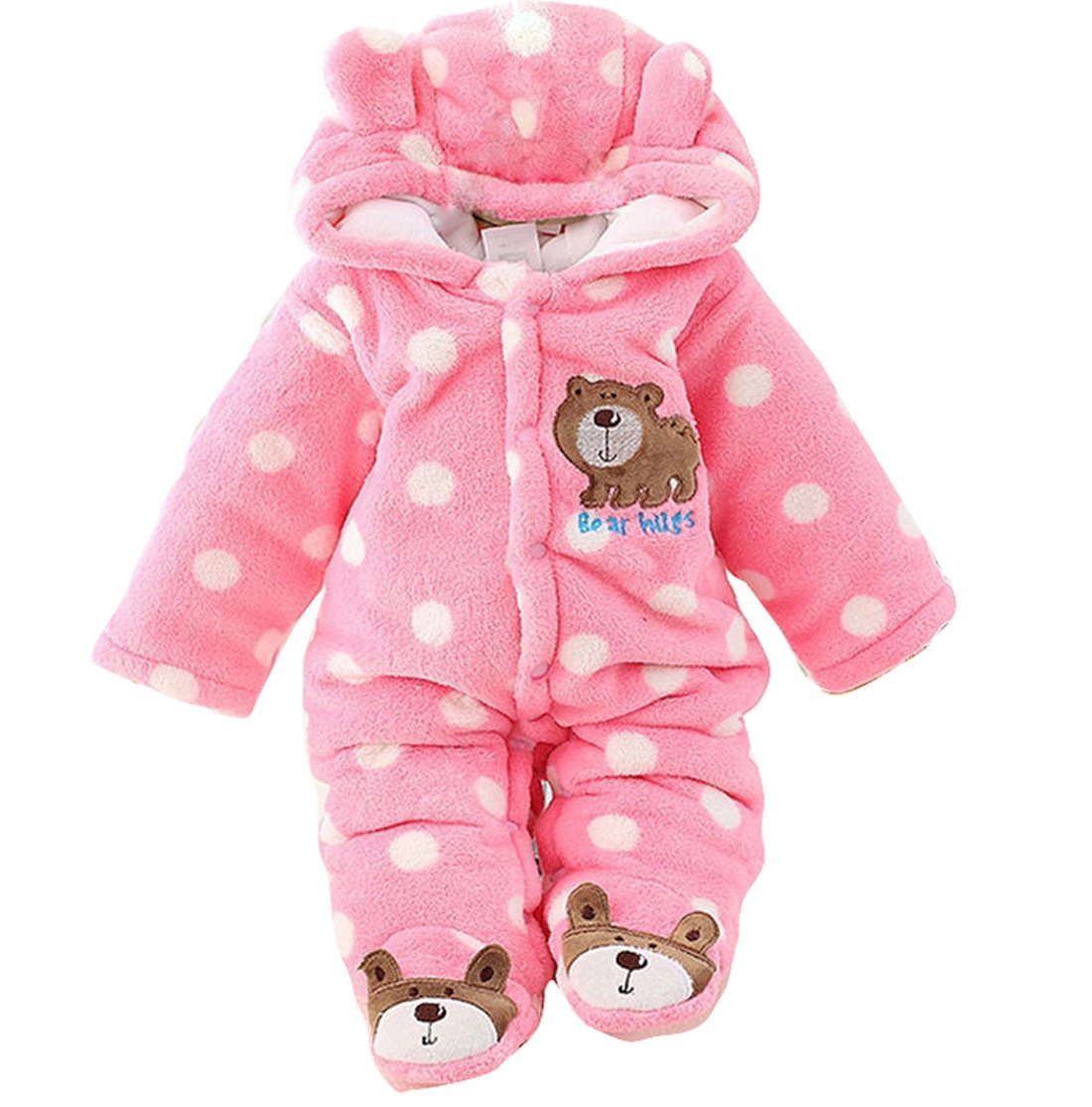 Gaorui Newborn Baby Jumpsuit Outfit Hoody Coat Winter Infant Rompers Toddler Clothing Bodysuit Pink