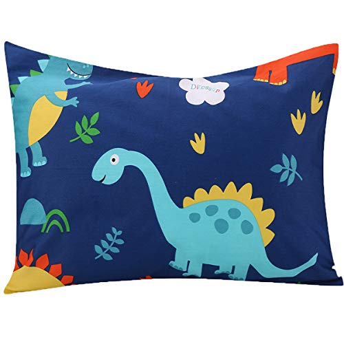 Book Cover UOMNY Kids Toddler Pillowcases 1 Pack 100% Cotton Pillow Cover Pillowslip Case Fits Pillows sizesd 13 x 18 or 12x 16 for Kids Bedding Pillow Cover Baby Pillow Cases Dinosaur Kids' Pillowcases