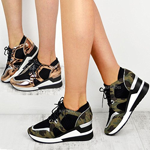 Baskets montantes à semelle compensée - gym/fitness/sport - camouflage - femme