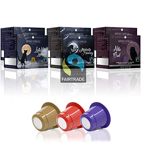 Book Cover 60 Fairtrade Coffee Capsules Compatible with Nespresso Machines 100% Fair Trade Coffee | 3 Blends of Intense Dark Coffee Pods Variety Pack | Gourmesso Nite Edition Bundle - Kazaar Dharkan similar