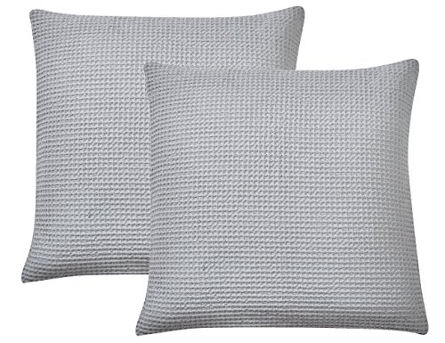 PHF Cotton Waffle Euro Sham Home Decorations Texture Throw Pillow Cover Square for Bed Couch Sofa Pack of 2 26" x 26" Light Grey