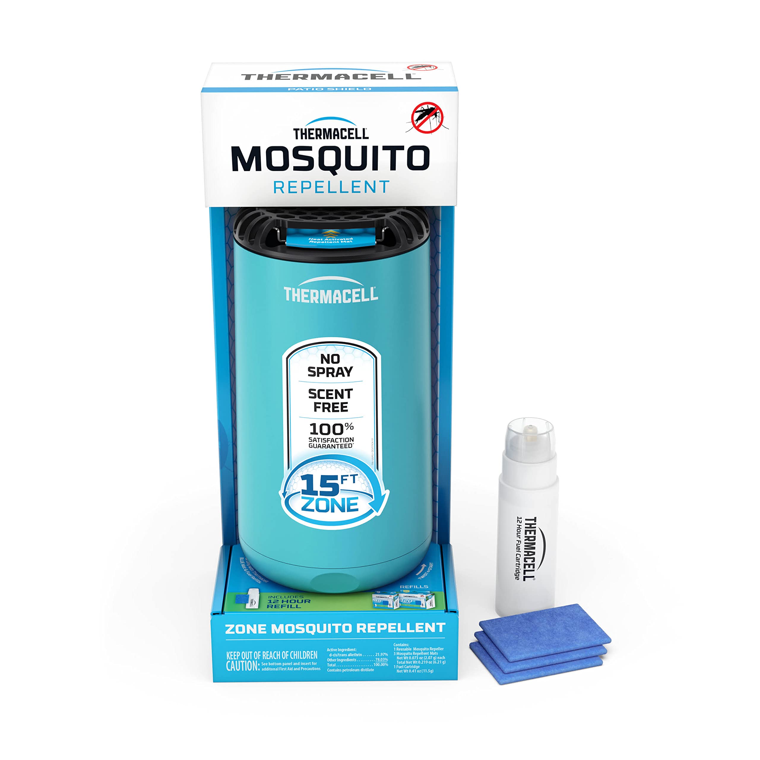 Thermacell Patio Shield Mosquito Repeller; Highly Effective Mosquito Repellent for Patio; No Candles or Flames, DEET-Free, Scent-Free, Bug Spray Alternative; Includes 12-Hour Refill Glacial Blue