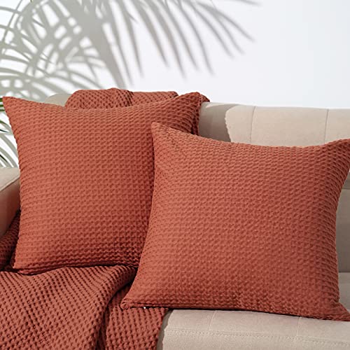 PHF Waffle Weave Euro Shams Cover Set of 2 Orange