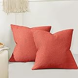 PHF Waffle Euro Sham Cover 100% Cotton Pack of 2 26" x 26" Orange Red