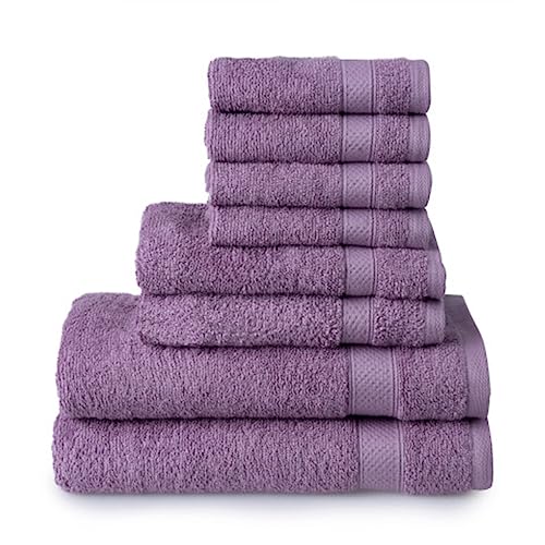 Book Cover Welhome Basic 100% Cotton Towel (Lilac) - 8 Piece Set - Quick Dry - Absorbent - Soft - 434 GSM - Machine Washable - 2 Bath - 2 Hand - 4 Wash Towels