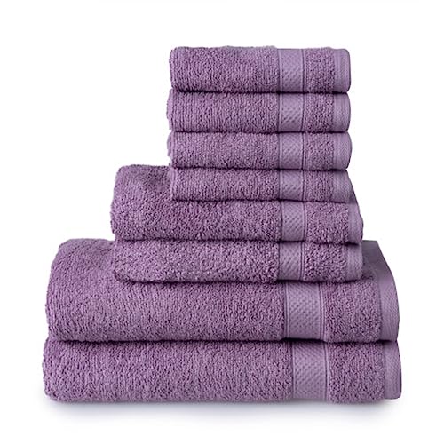Welhome Basic 100% Cotton Towel (Lilac) - 8 Piece Set - Quick Dry - Absorbent - Soft - 434 GSM - Machine Washable - 2 Bath - 2 Hand - 4 Wash Towels