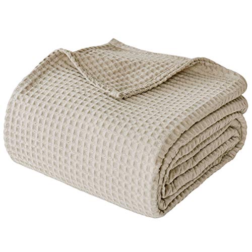 PHF 100% Cotton Waffle Weave Thermal Blanket King Size 108" x 90" for Home Decorations - Soft Comfortable Breathable and Moisture Absorption for All Season - Perfect for Couch Bed Sofa Khaki
