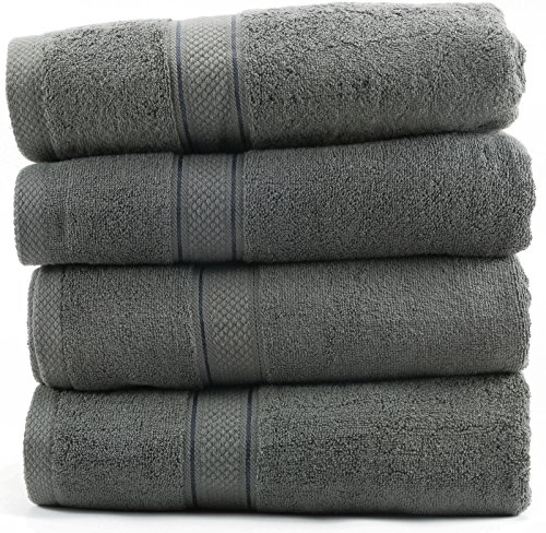 Book Cover Hotel Sheets Direct - 4 Pack - Ultra Soft Oversized Extra Large Bath Towels 27x54 Linen - 100% Pure Ringspun Cotton - Ideal for Daily Use - Gray