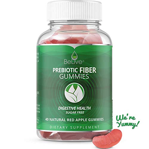 Sugar-Free Prebiotic Fiber Gummies for Kids & Adults, for Better Digestion and Gut Health with Inulin and Chicory Root, Probiotic Friendly, Vegan Gummy Supplements - 40 Apple Flavored Chewables