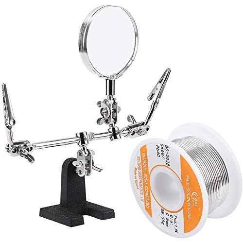WYCTIN Helping Hand with Magnifying Glass Bonus 60-40 Tin Lead Rosin Core Solder Wire for Electrical Soldering and DIY