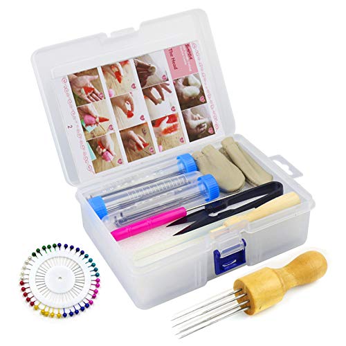 Needle Felting Kit SIMPZIA Wool Felting Tools Kit - Felting Needles, Needle Felting Foam, Scissors, Wooden Handle, Awl, Glue Stick, Finger cots, Great for DIY Felting Wool Projects