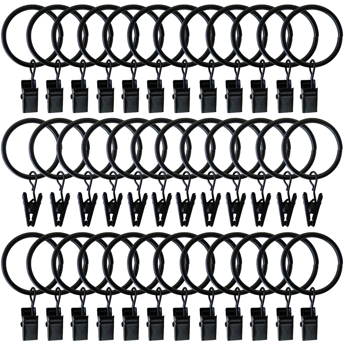 Book Cover 40 Pack Rings Curtain Clips 1.26 inch Internal Diameter Strong Metal Decorative Drapery Window Curtain Ring with Clip Rustproof Vintage Compatible with up to 1 Inch Drapery Rod Black Black 1.26'' 40 Pack