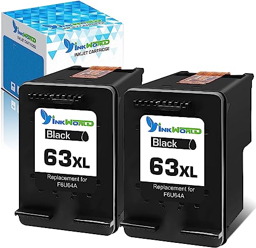 Inkworld Remanufactured 63XL Ink Cartridges Replacement for HP 63 Black Used for Envy 3634 4520 OfficeJet 3830 5252 4650 5258 4655 4652 5255 DeskJet 3637 3636 1111 3630 1112 Printer(2 Pack)