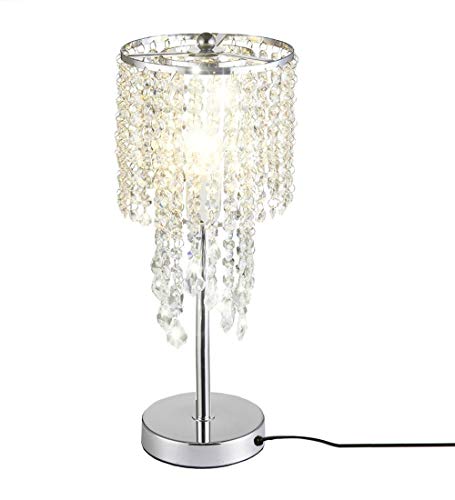 Surpars House Raindrop Silver Crystal Table Lamp for Bedroom,Living Room,Girls Room or as Wedding Gift