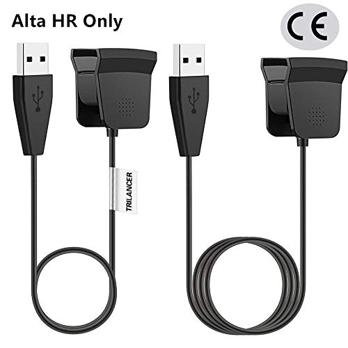Book Cover Charging Cable Charger for Fitbit Alta HR, Trilancer Certified USB Replacement Cord, 2-Pack 1.5ft+3ft, Ultimate Safety Superior Protection(Not for Alta, No Restart Button)