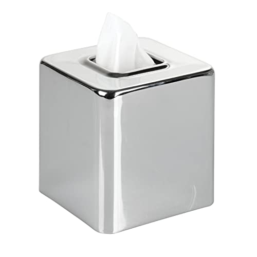 mDesign Metal Square Tissue Box Cover, Modern Facial Paper Holder - Accessories for Bathroom Vanity Countertop, Bedroom Dresser, Night Stand, Desk, Office and End Table - Unity Collection - Chrome