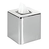 mDesign Modern Square Metal Paper Facial Tissue Box Cover Holder for Bathroom Vanity Countertops, Bedroom Dressers, Night Stands, Desks and Tables - Chrome
