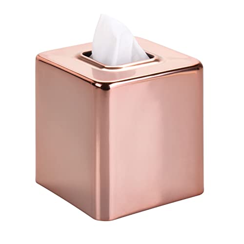 Book Cover mDesign Steel Square Tissue Box Cover, Modern Facial Tissue Holder for Bathroom Vanity Countertops, Bedroom Dressers, Night Stands, Desks, Office and Tables - Unity Collection - Rose Gold