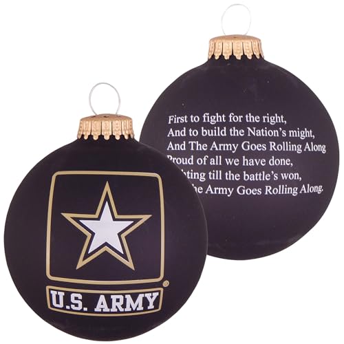 Christmas by Krebs 3 1/4" (80mm) Made in The USA Designer Seamless Patriotic Logo and Hymn Glass Christmas Ball Keepsake Ornament, Army
