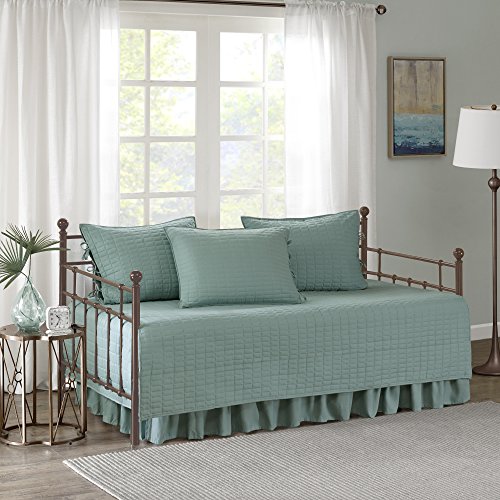 Comfort Spaces Daybed Cover - Luxe Double Sided Quilting, All Season Cozy Bedding with Bedskirt, Matching Shams, Decorative Pillow, Kienna Seafoam 75"x39" 5 Piece